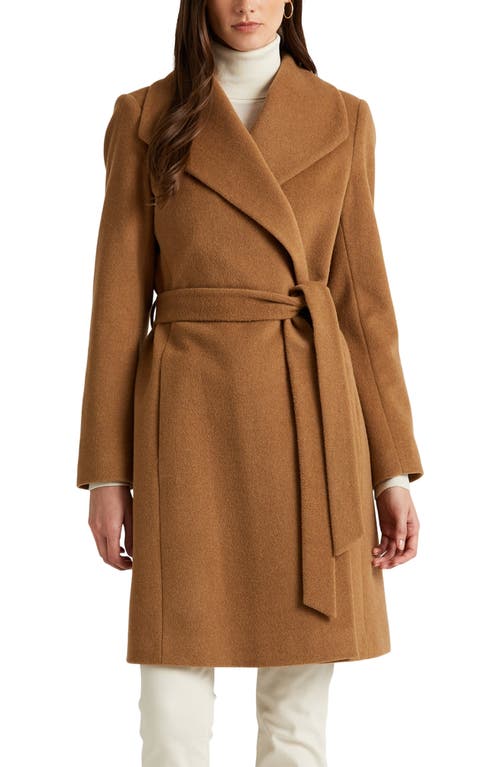 Lauren Ralph Lauren Belted Wool Blend Wrap Coat in New Vicuna