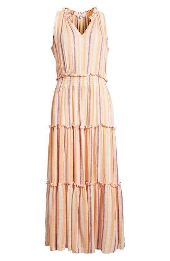 Shop Rails Loulou Stripe Sleeveless Linen Blend Maxi Dress In Papaya Stripe