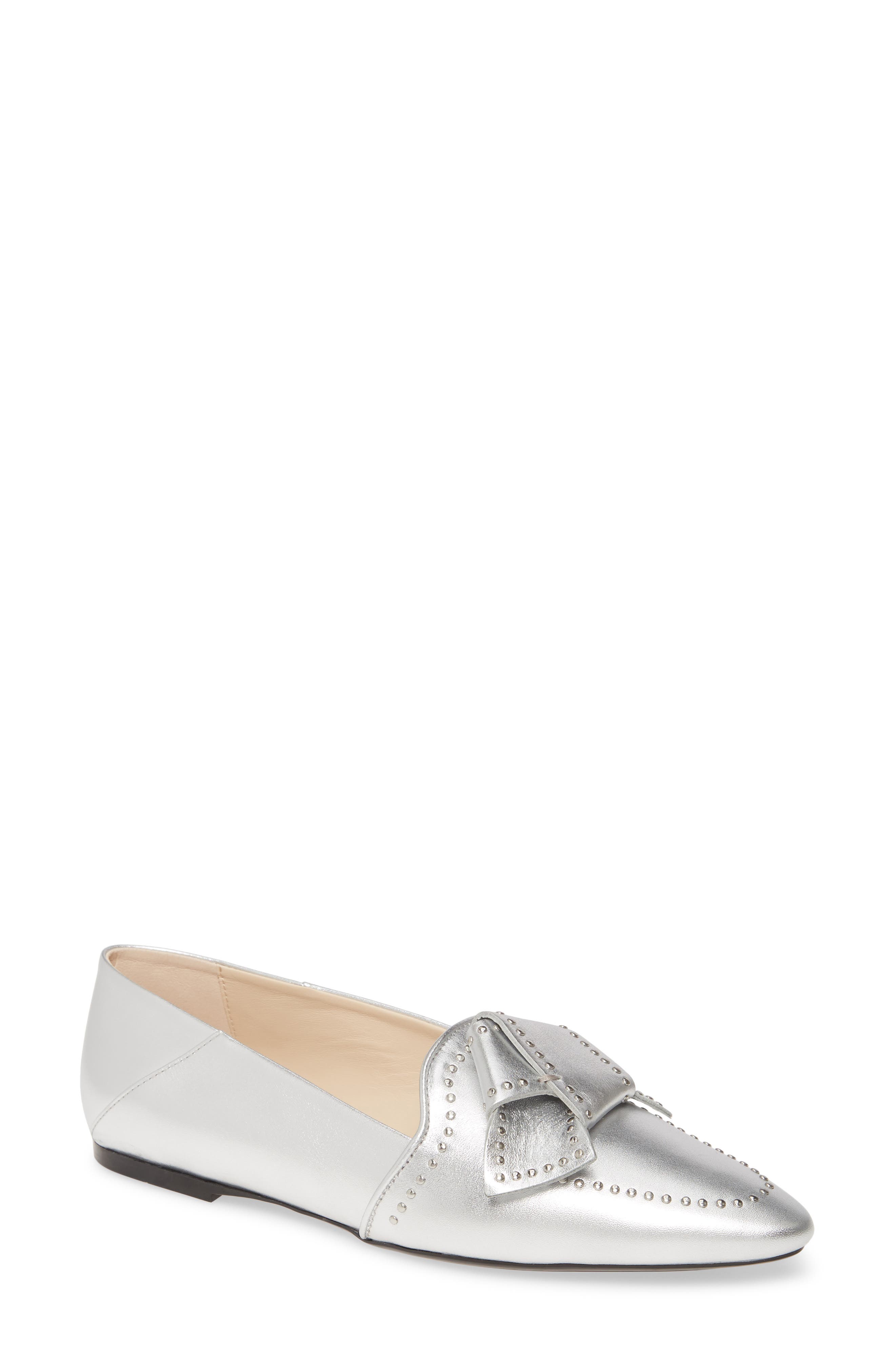 Studded Bow Loafer In Silver | ModeSens