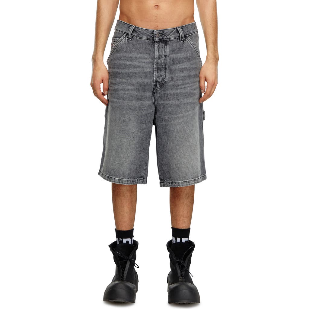 Diesel Hemp Denim Utility Shorts In Black/denim