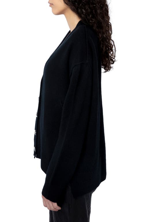 Zadig & Voltaire Mirka Crystal Star-buttons V-neck Cashmere Cardigan In Noir
