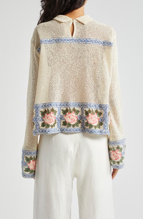 Shop Bode Bourbon Rose Embroidered Semisheer Cotton Top In Yellow Multi