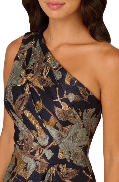 Shop Adrianna Papell Metallic Floral Jacquard Mermaid Gown In Blue/gold