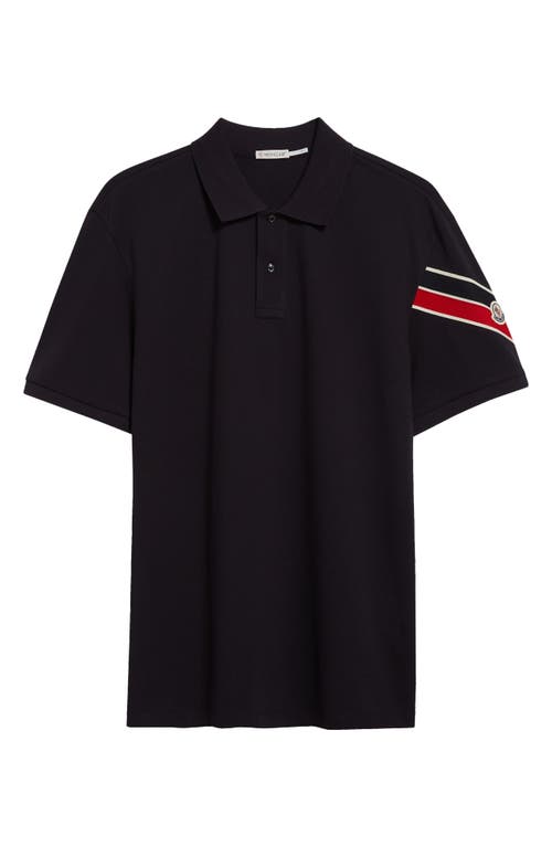 Shop Moncler Stripe Logo Cotton Polo In Blue