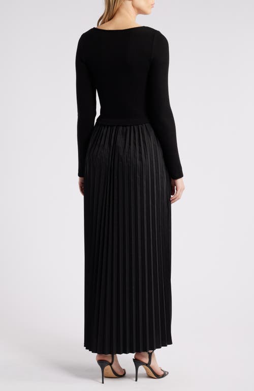 Shop Melloday Mixed Media Long Sleeve Dress In Black