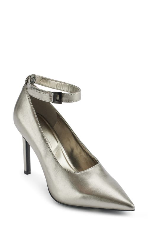 Shop Karl Lagerfeld Paris Sury Ankle Strap Pump In Pewter