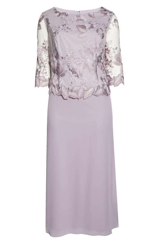 Alex Evenings Floral Embroidered Overlay Gown In Smokey Orchid