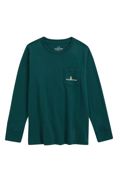 vineyard vines Kids' Holiday Sleigh Dogs Long Sleeve Cotton Graphic T-Shirt in Charleston Green 