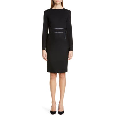 Max Mara Xeno Leather Detail Long Sleeve Dress, Black