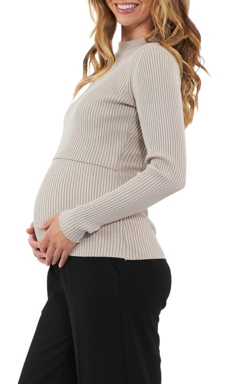 Shop Ripe Maternity Lift Up Rib Maternity/nursing Sweater In Stone