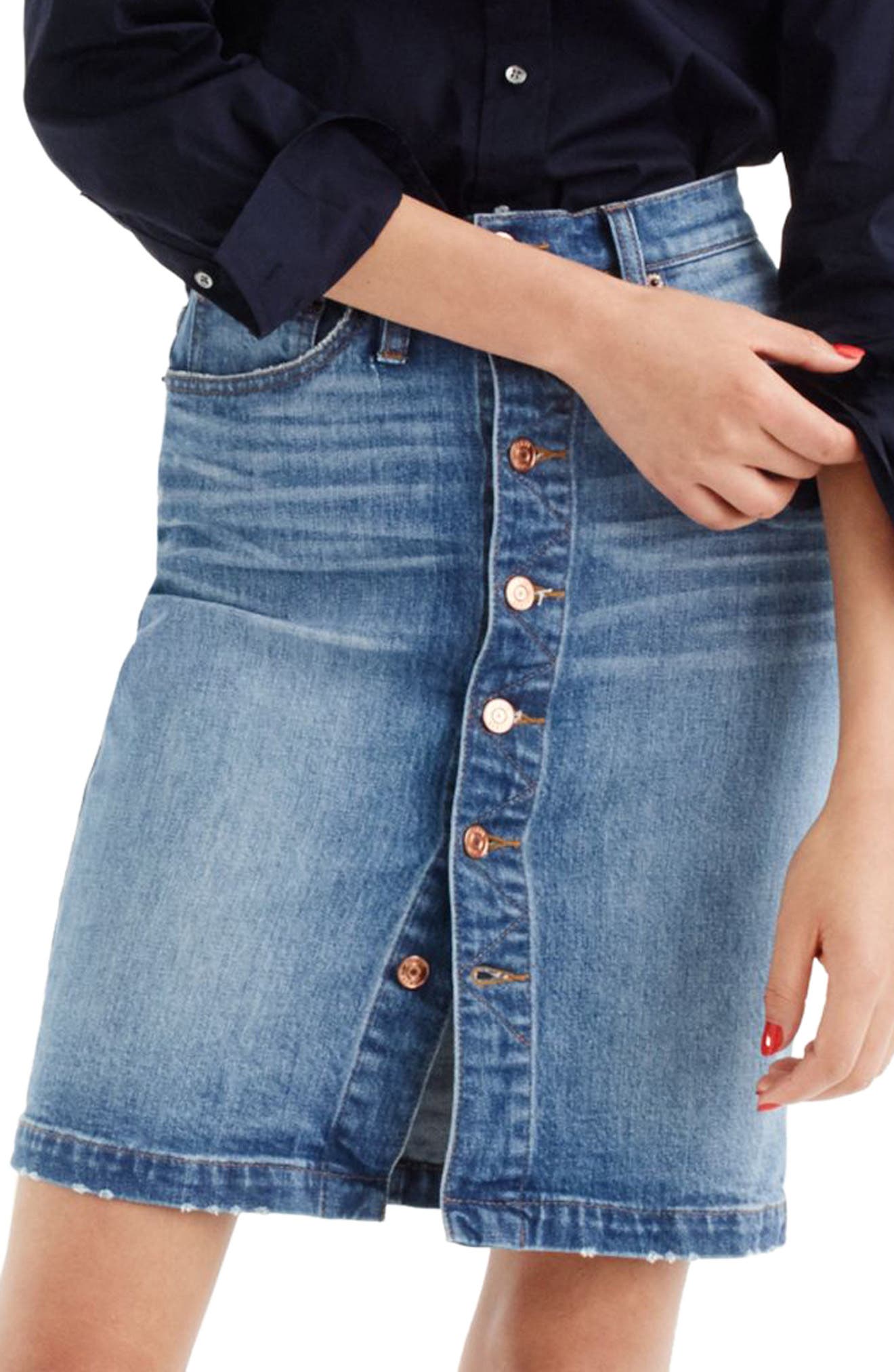 denim pencil skirt button front