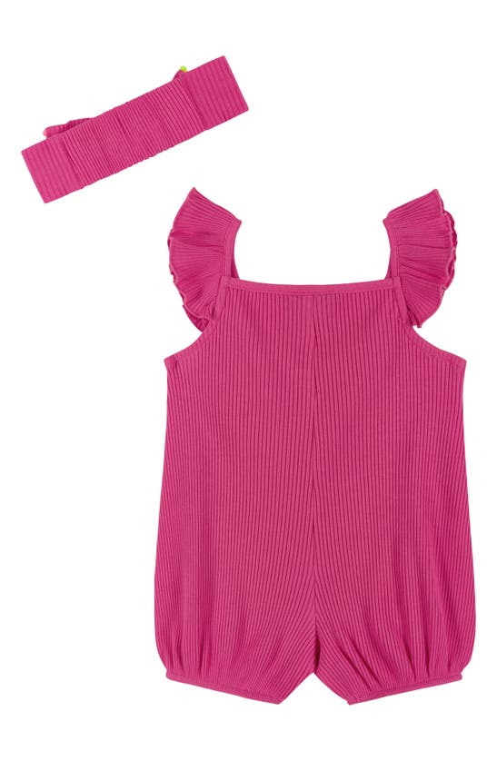 Shop Andy & Evan Rib Knit Romper & Headband Set In Fuchsia