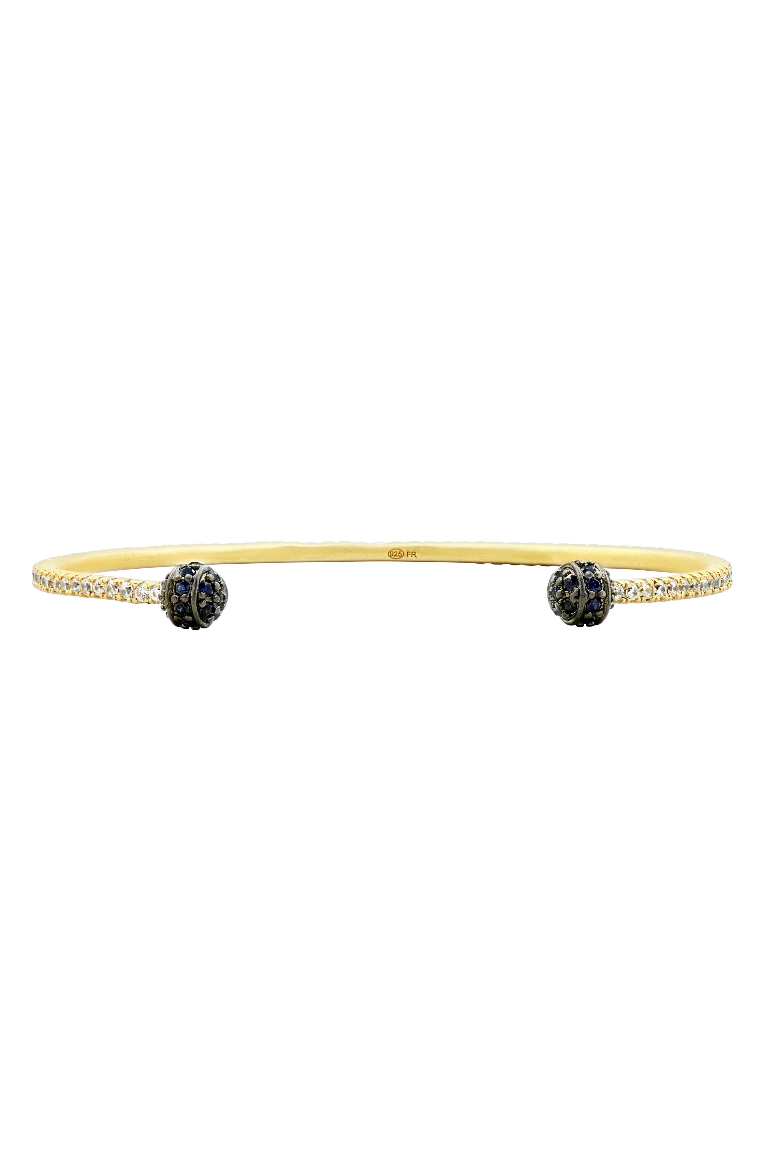 FREIDA ROTHMAN Midnight Pave Thin Open Cuff Bracelet in Gold And Blue at Nordstrom -  YRZB080184B-BL
