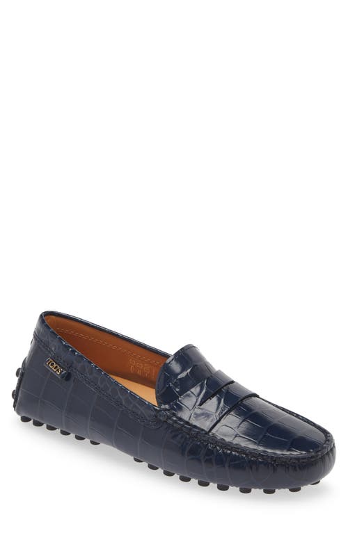 Shop Tod's Croc Embossed Penny Loafer In Galassia Scuro