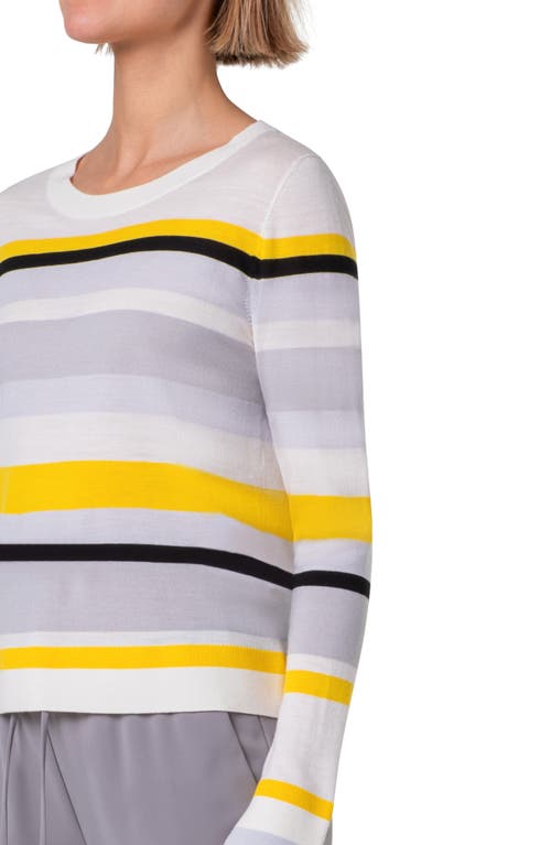 Akris Punto Striped Merino Cool Wool Long-sleeve Crewneck Sweater In Cream-tin-yellow