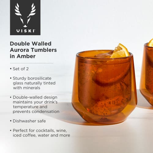 Viski Aurora Double Walled Tumblers Set Of 2 In Orange