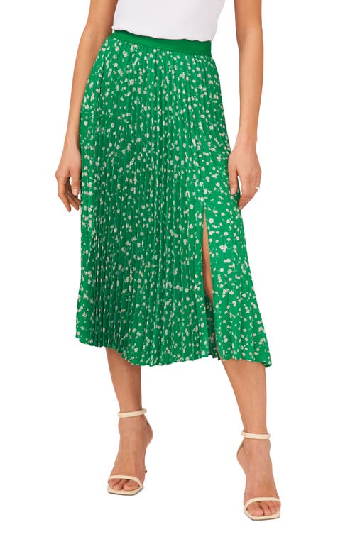 halogen(r) Floral Double Slit Pleated Midi Skirt in Jolly Green