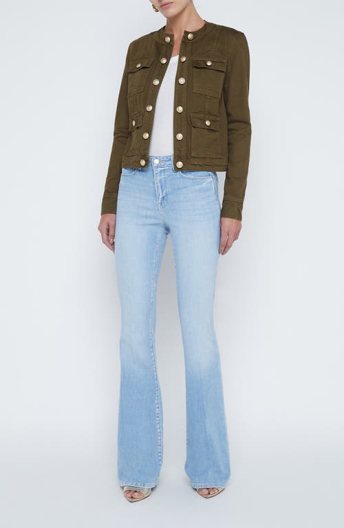 Shop L Agence L'agence Yari Collarless Denim Jacket In Olive Grove