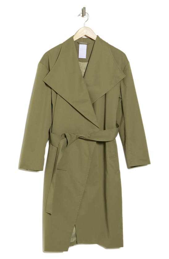 Noize Rose Tie Waist Trench Coat In Uniform Green