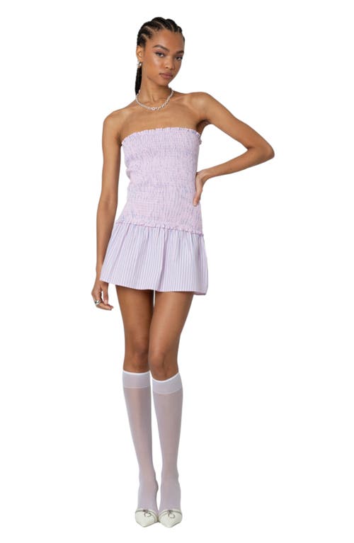 Edikted Striped Scrunch Strapless Mini Dress In Pink