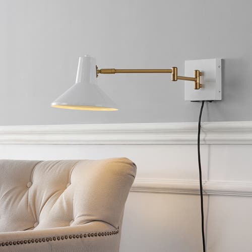 Jonathan Y Hygge Swing Arm 1-light Modern Midcentury Iron Usb Charging Port Led Sconce In White