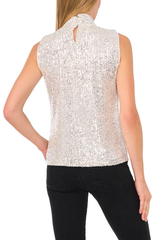 Cece Sequin Mock Neck Top In Champagne/silver