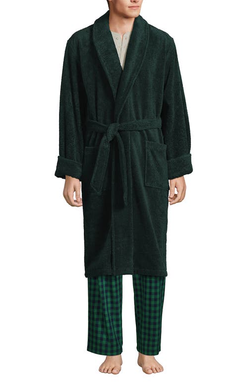 Shop Lands' End Calf Length Turkish Terry Robe In Deep Forest