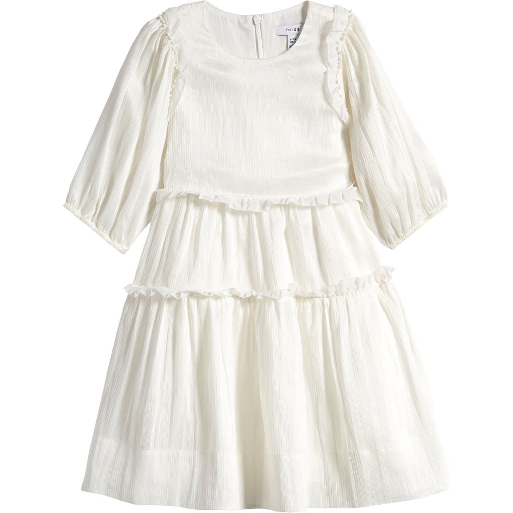 Reiss Kids' Tash Tiered Linen Blend Dress In White