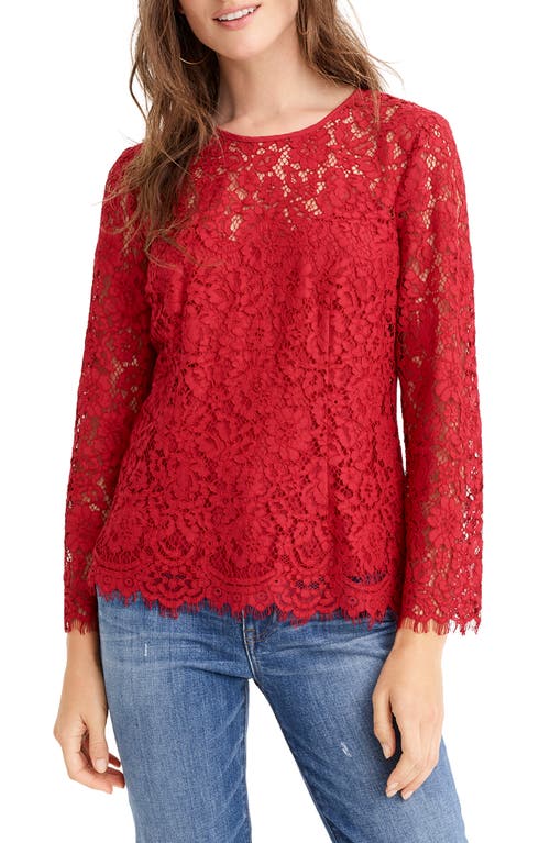J. Crew Lace Top with Built-In Camisole in Festive Red