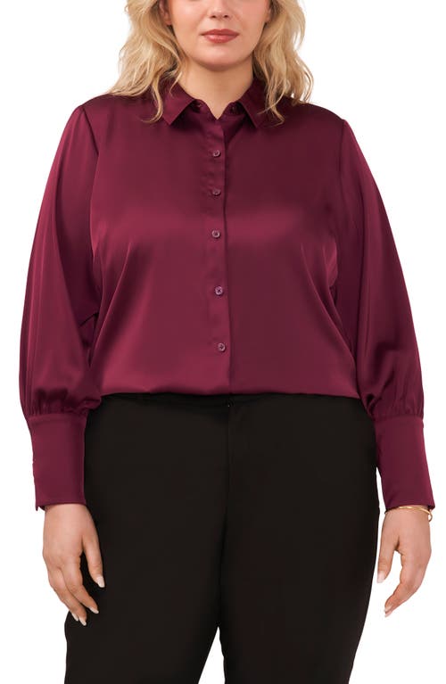 halogen(r) Satin Button-Up Shirt in Grape Wine