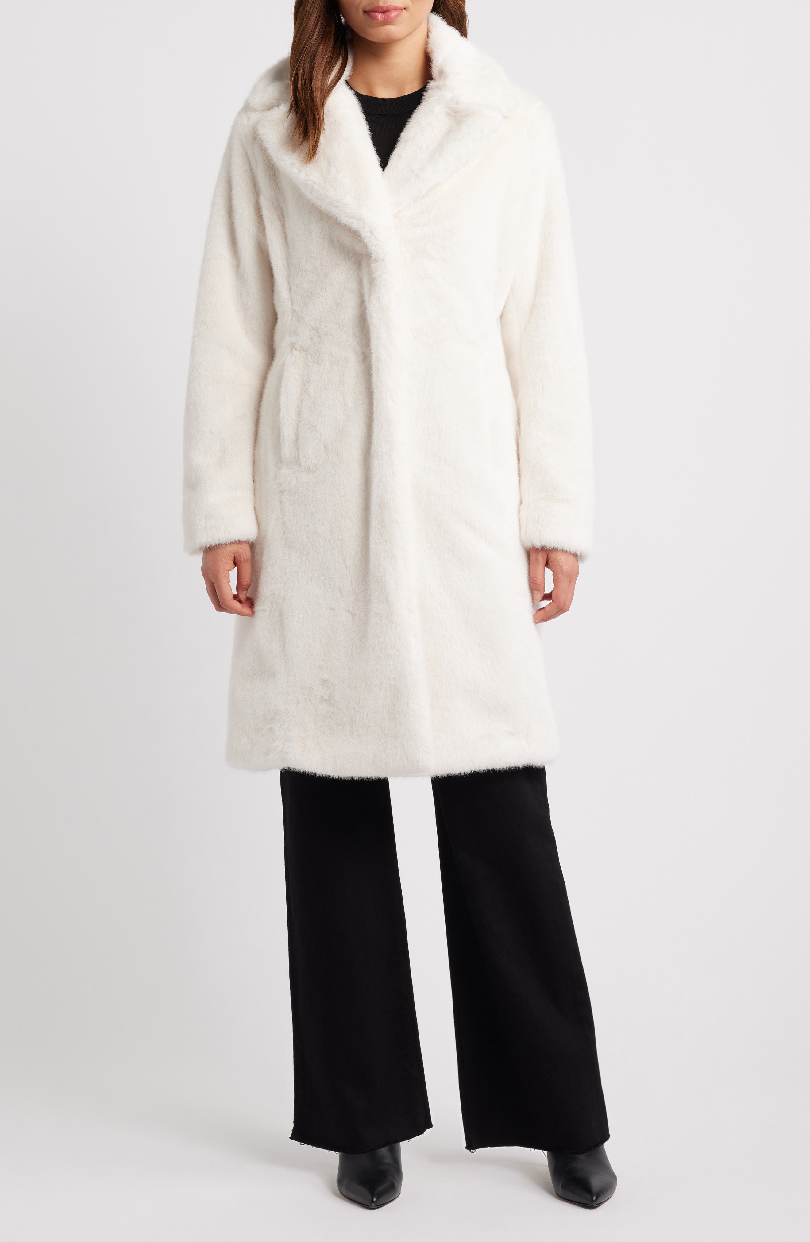 Via Spiga Reefer Longline Faux Fur Coat in Ivory Cream 