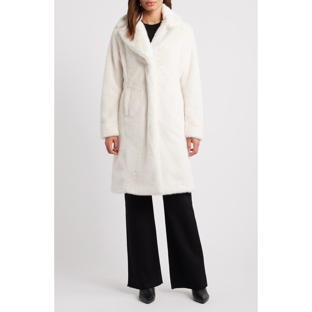 Via Spiga Reefer Longline Faux Fur Coat in Ivory Cream