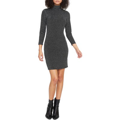 Sanctuary Forget Me Not Metallic Stripe Turtleneck Sweater Dress, Grey