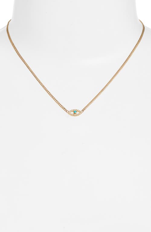 Shop Zoë Chicco Evil Eye Turquoise & Diamond Pendant Necklace In Yellow Gold