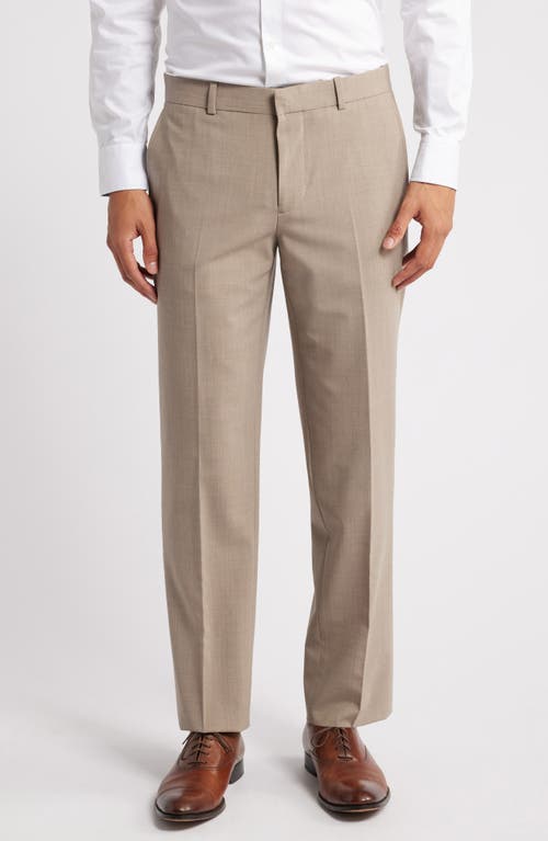 Nordstrom Trim Fit Flat Front Stretch Wool Dress Pants In Brown Taupe