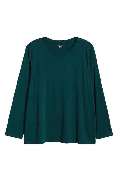 Shop Eileen Fisher Long Sleeve Crewneck Organic Cotton Top In Pine