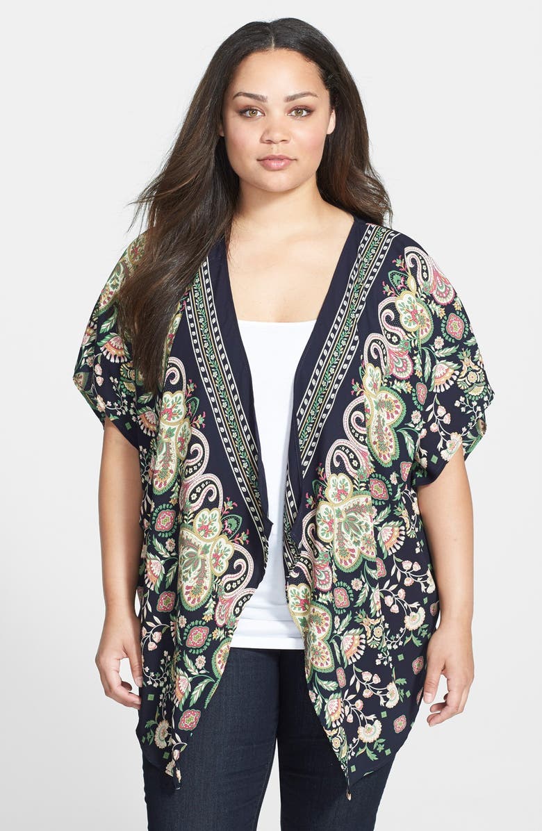 West Kei Border Print Kimono Jacket (Plus Size) | Nordstrom