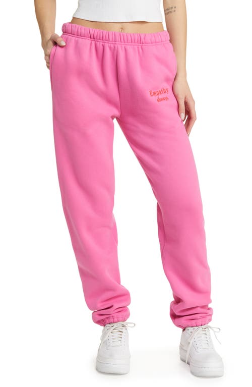 Empathy Always Embroidered Fleece Sweatpants in Pink