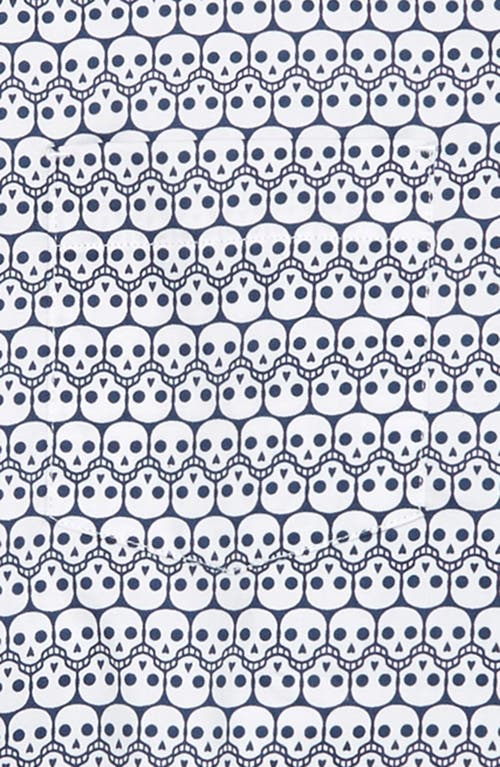 Johnston & Murphy Kids' Skull Print Button-down Shirt In Navy/white Repeating Skull