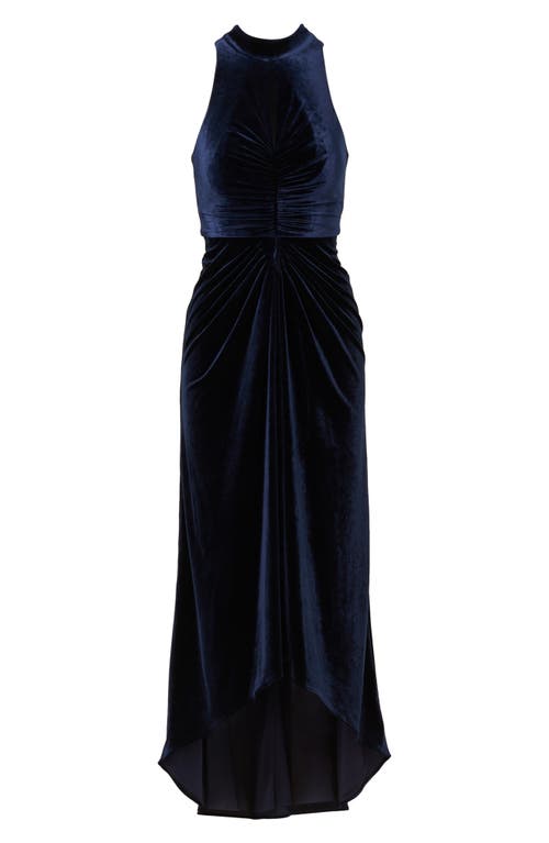 Shop Adrianna Papell Sleeveless Stretch Velvet High-low Gown In Midnight