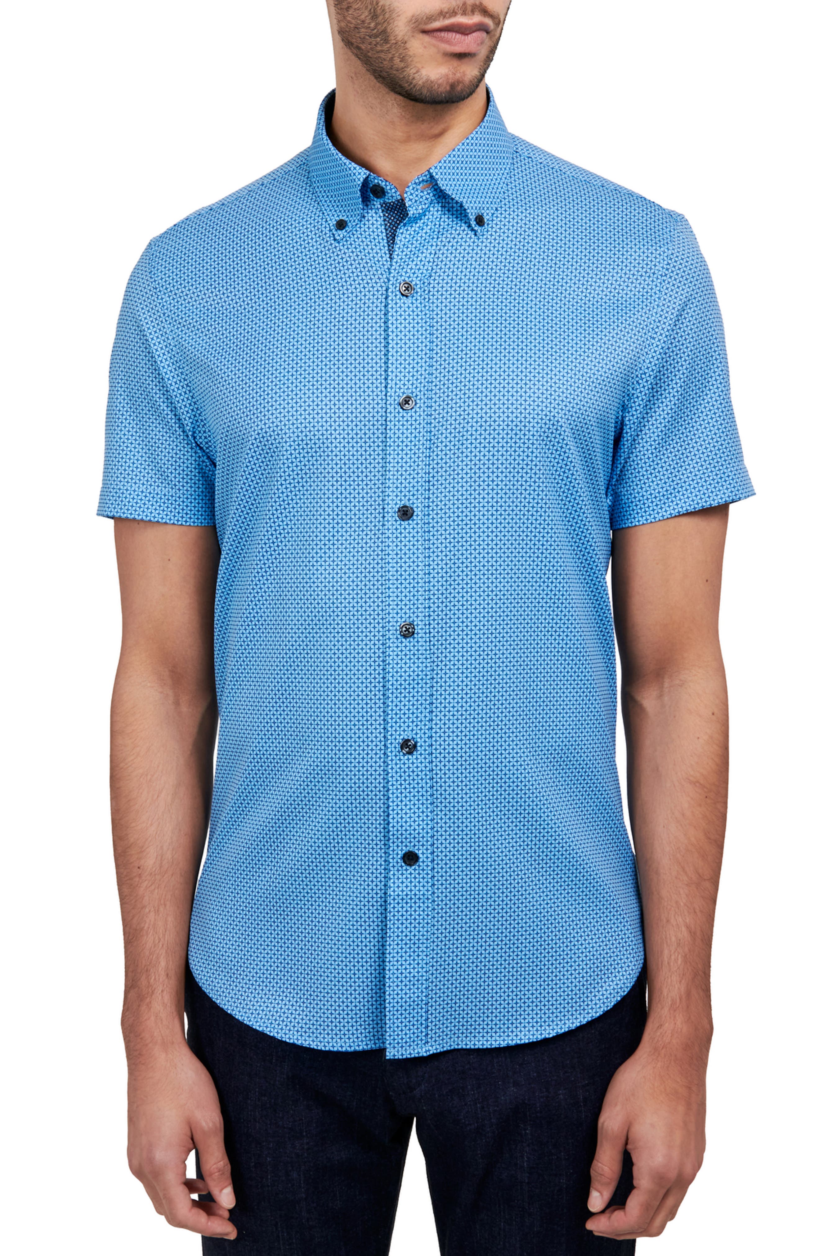 CONSTRUCT Slim Fit Geometric Print Short Sleeve 4-Way Stretch Performance  Button-Up Shirt | Nordstromrack