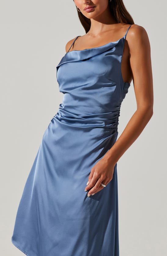 Astr Mirie Asymmetric Satin Dress In Slate Blue