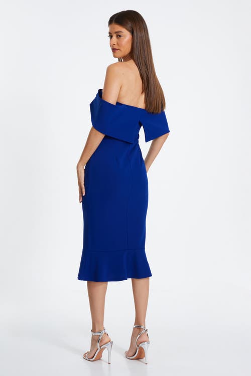 Quiz Bardot Midi Dress With Frilled Hem In Royal Blue