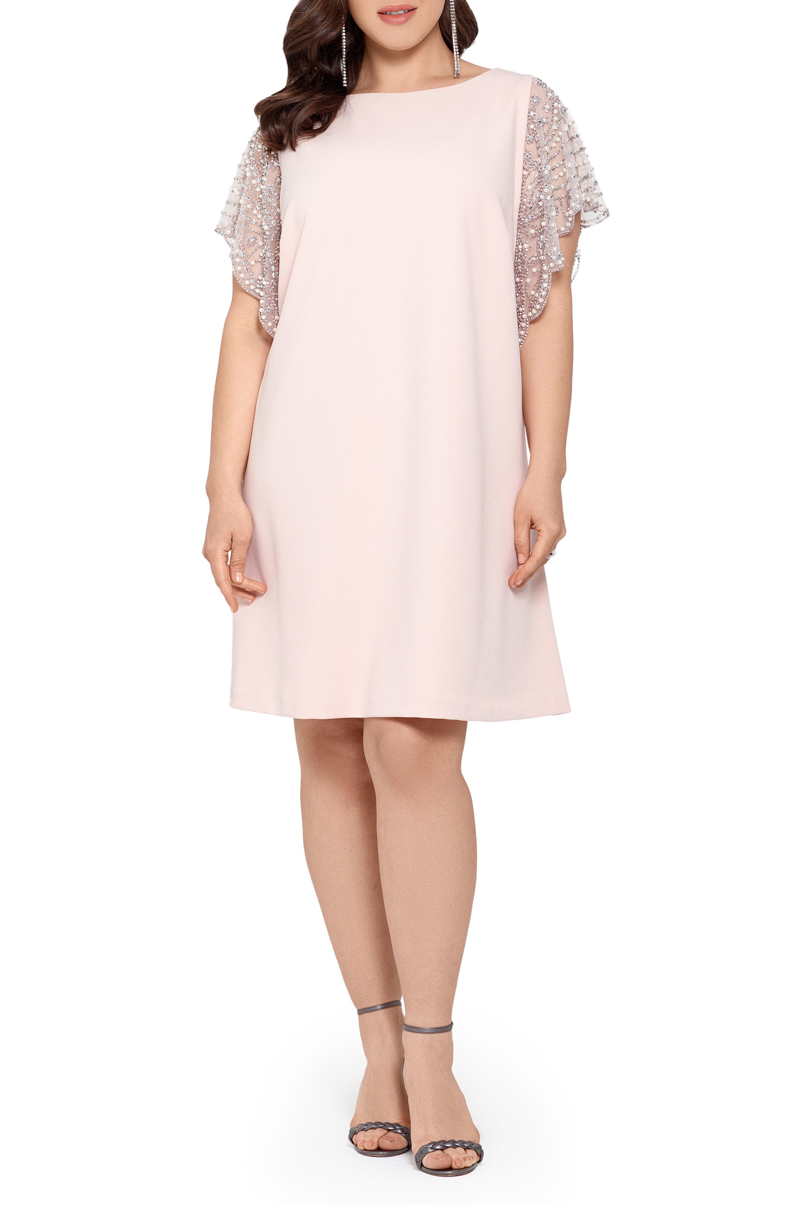 scuba crepe popover faux wrap gown