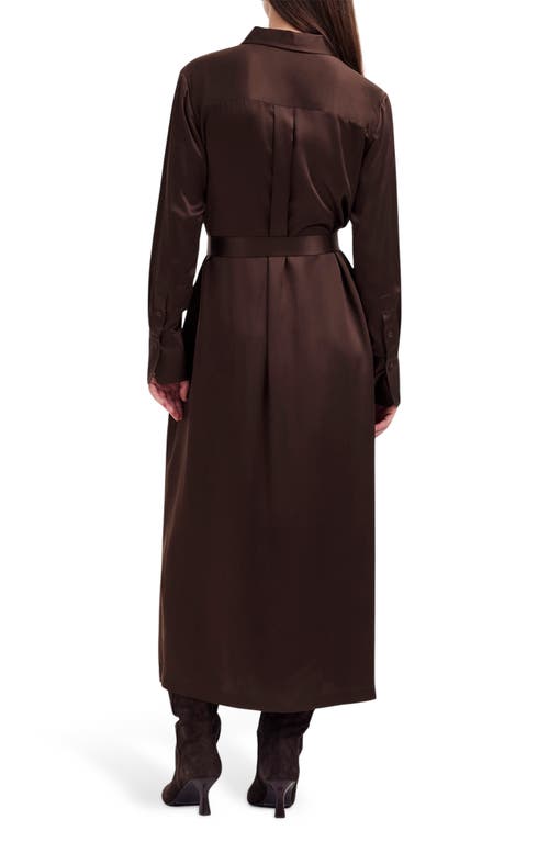 Shop Madewell Silk Belted Midi Shirtdress In Dark Carob