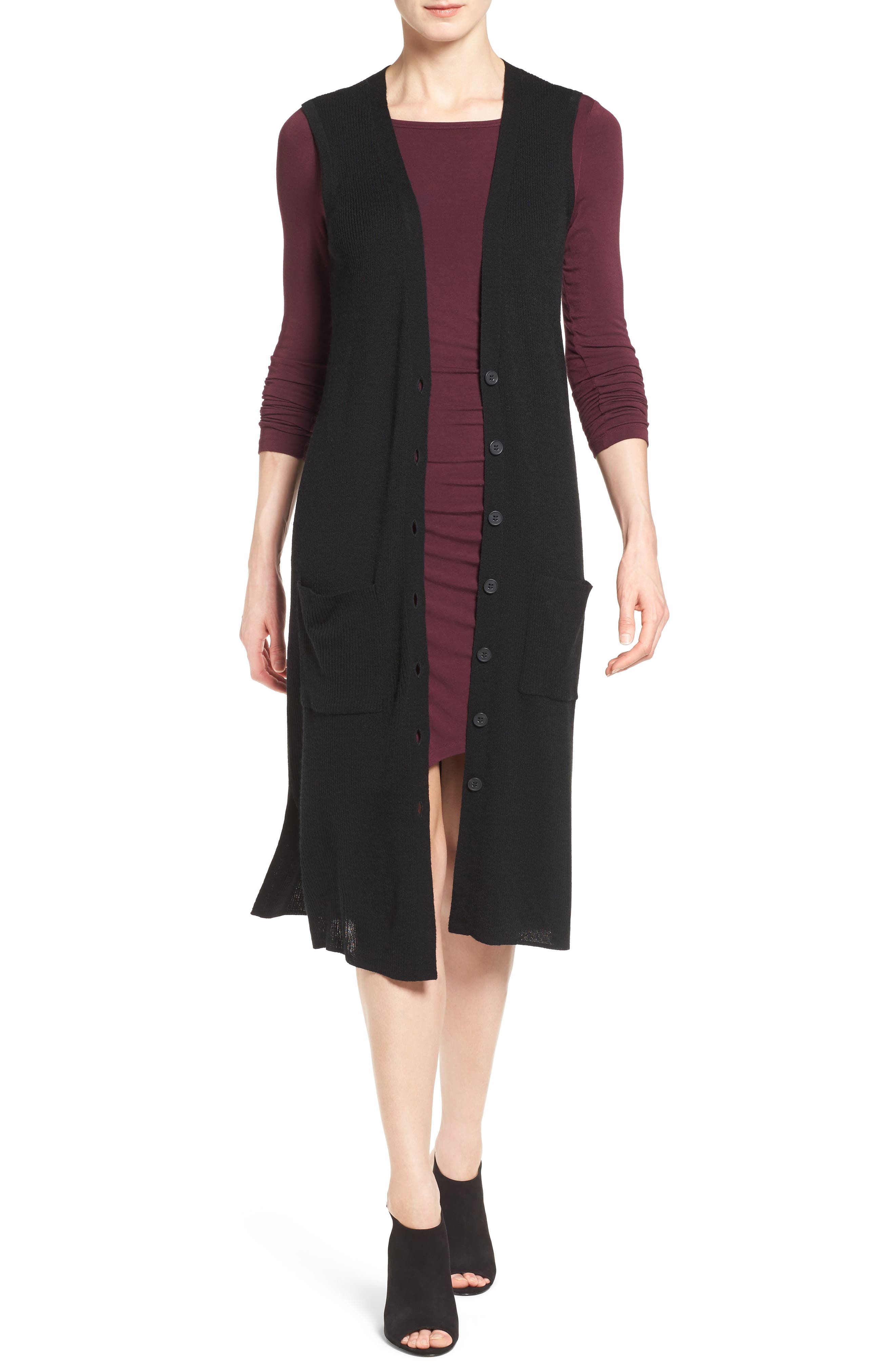 Halogen® Long Merino Wool Blend Sweater Vest (Regular & Petite) Nordstrom