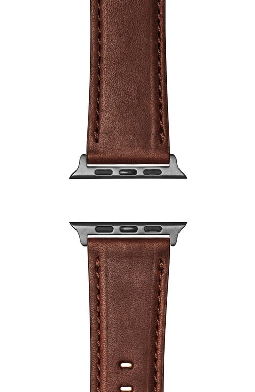 Shinola Grizzly Leather 21mm Apple Watch® Watchband in Cattail Brown/Space Grey Pla