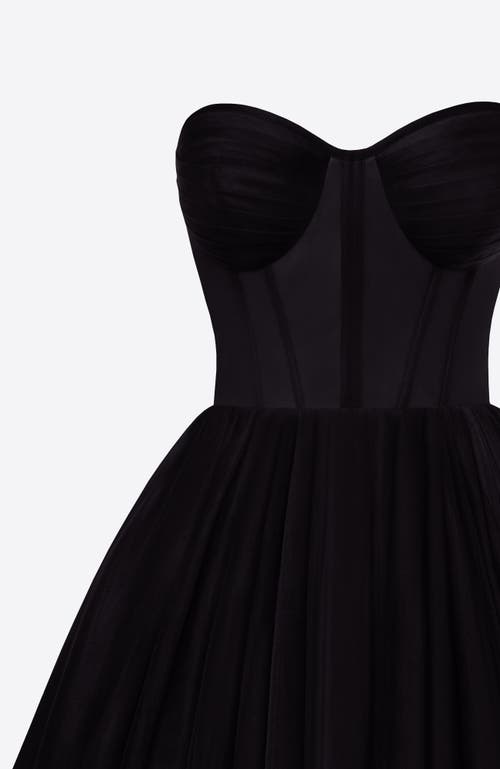 Milla Black Strapless Puffy Midi Tulle Dress