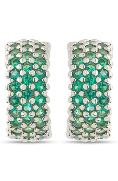 Sterling Forever Elora Pavé Cubic Zirconia Huggie Hoop Earrings In Silver/green