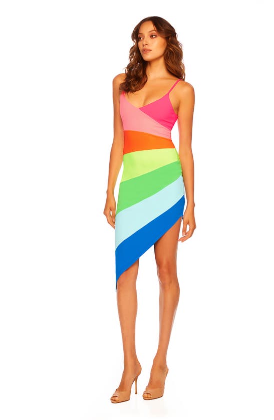 Shop Susana Monaco Colorblock Asymmetric Body-con Dress In Rainbow